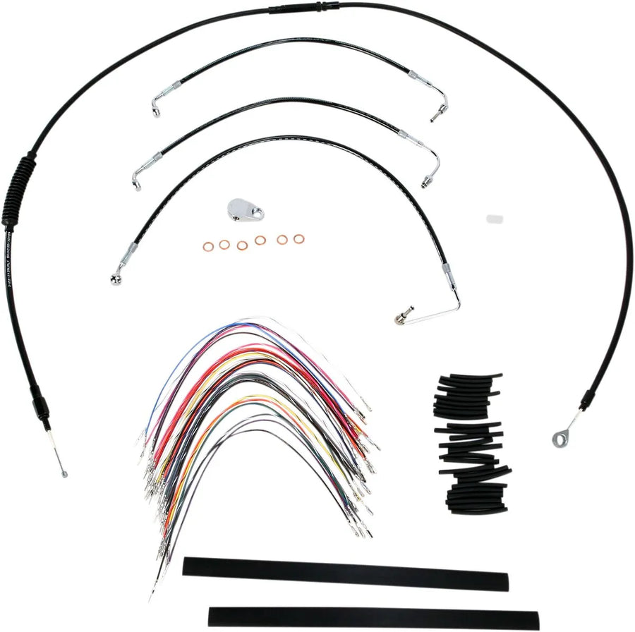harley davidson flhtcu [BURLY BRAND] – Komplettes Schwarzes Vinyl-Lenkerzug-/Leitungskit für Ape Hanger