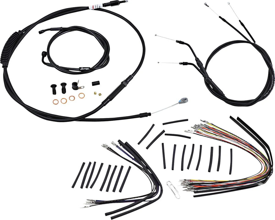 Harley Davidson FXDWG [BURLY BRAND] - Kit complet de câbles/lignes de guidon en vinyle noir pour cintres Ape