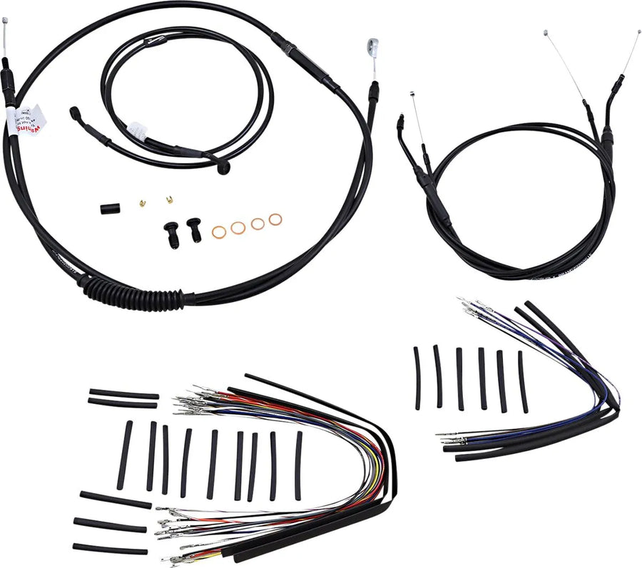 harley-davidson street bob [BURLY BRAND] - Complete Black Vinyl Handlebar Cable/Line Kit for Ape Hangers