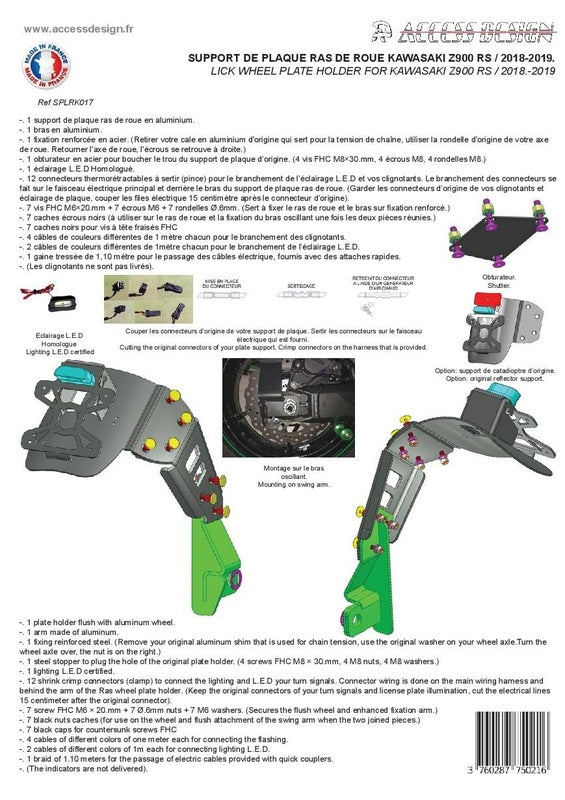 Kawasaki Z 900 Rs Se [ACCESS DESIGN] - license plate holder at wheel height black Kawasaki Z900RS