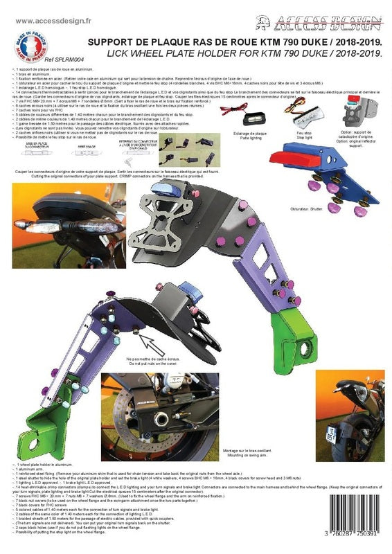 Ktm Duke 890 [ACCESS DESIGN] - Support de plaque d'immatriculation à hauteur de roue noir KTM Duke 790/890