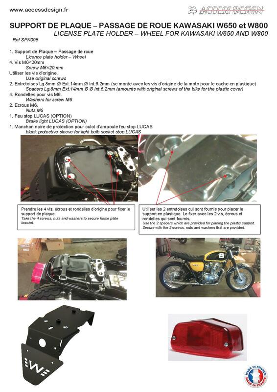 Kawasaki W 650 [ACCESS DESIGN] - support de plaque d'immatriculation passage de roue noir Kawasaki W800
