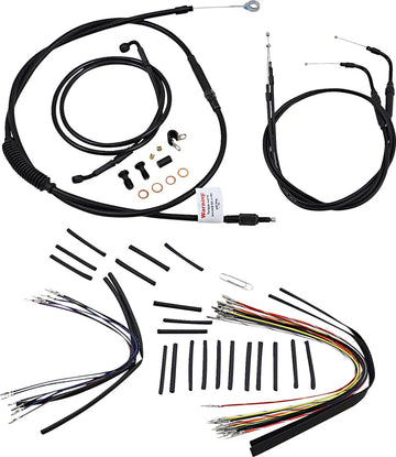 Harley Davidson Flstc [BURLY BRAND] - Kit complet de câbles/lignes de guidon en vinyle noir pour Ape Hanger