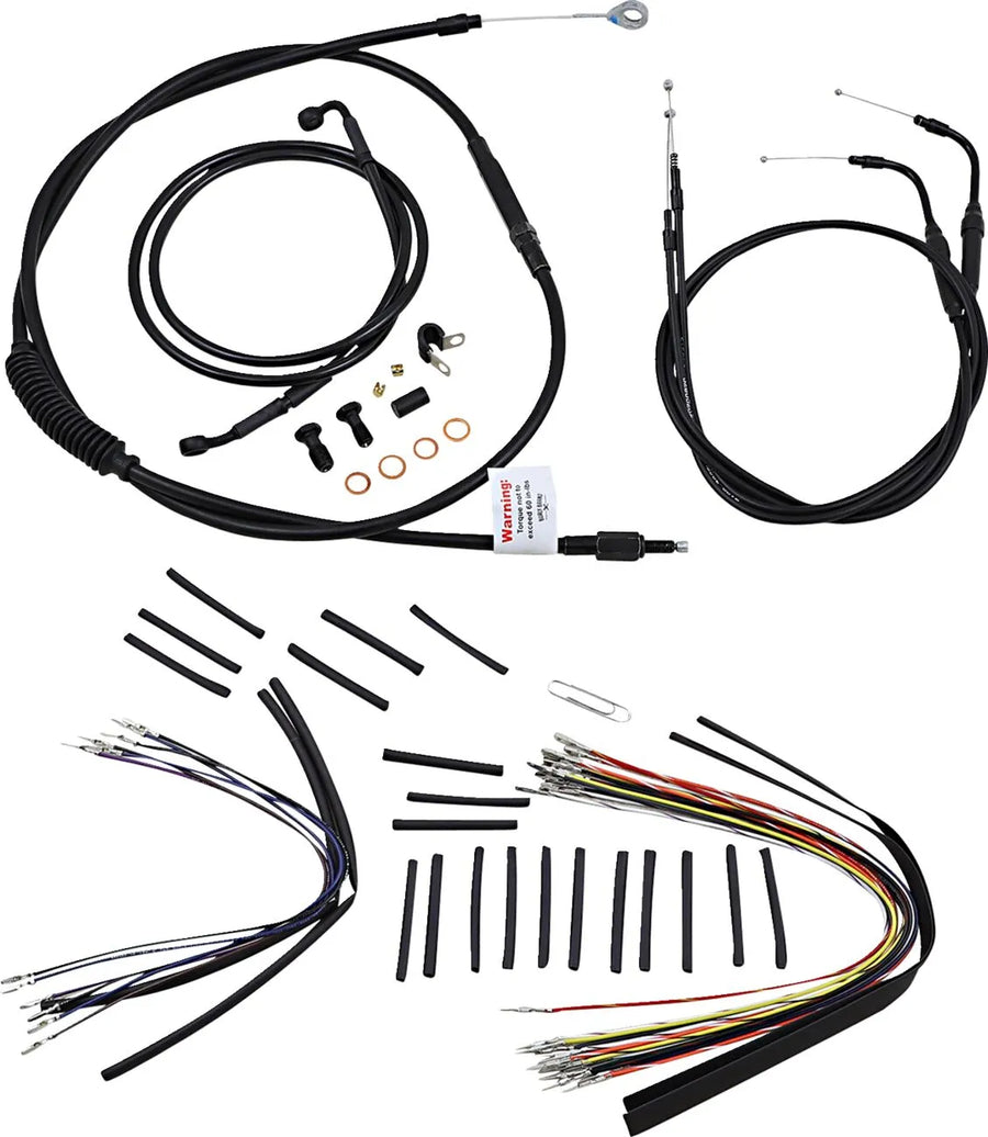 Harley Davidson Flstc [BURLY BRAND] - Kit complet de câbles/lignes de guidon en vinyle noir pour Ape Hanger