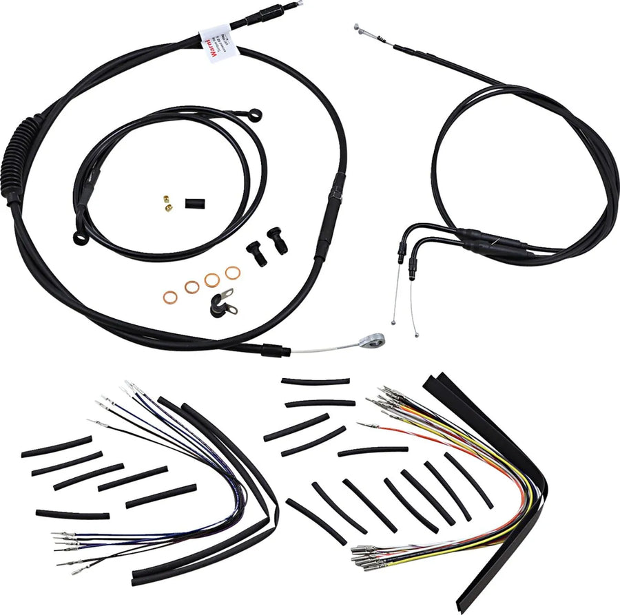 harley davidson fxst [BURLY BRAND] – Komplettes schwarzes Vinyl-Lenkerzug-/Leitungskit für Ape Hangers