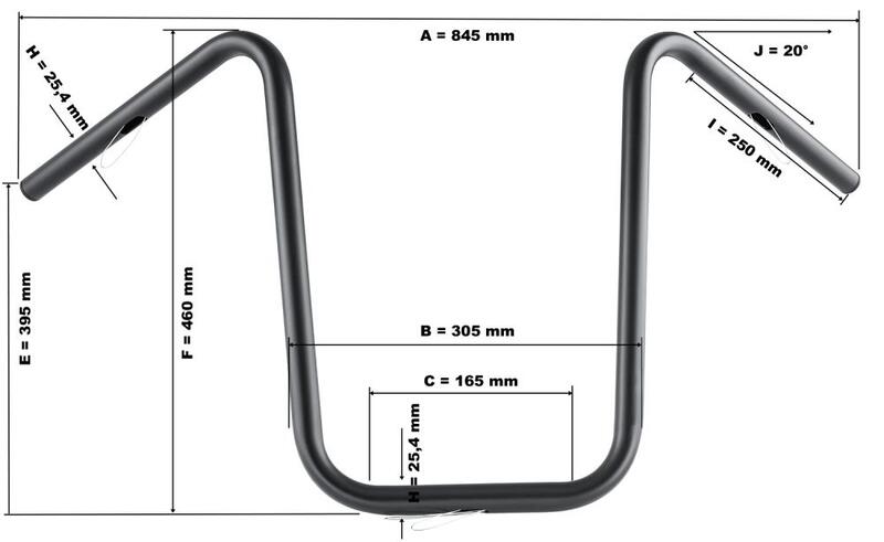 Honda Vt 750 [HIGHWAY HAWK] - Guidon Bad Hawk 1 pouce avec 3 trous, 845 mm de large 370 mm de haut, chromé