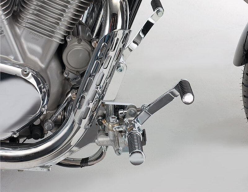 Suzuki Vs 1400 [BURCHARD EXCELLENCE] - système de repose-pieds avant avec certificat de pièces, +25 cm, Suzuki VS 1400 Intruder, Sundance lisse, noir brillant