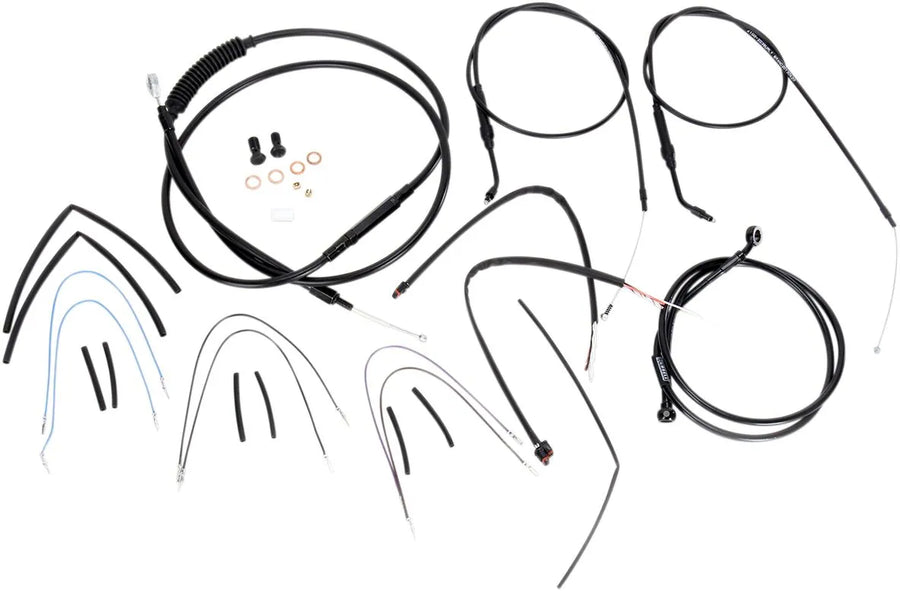 Harley-Davidson Street Bob [BURLY BRAND] - Kit complet de câbles/lignes de guidon en vinyle noir pour cintres Ape