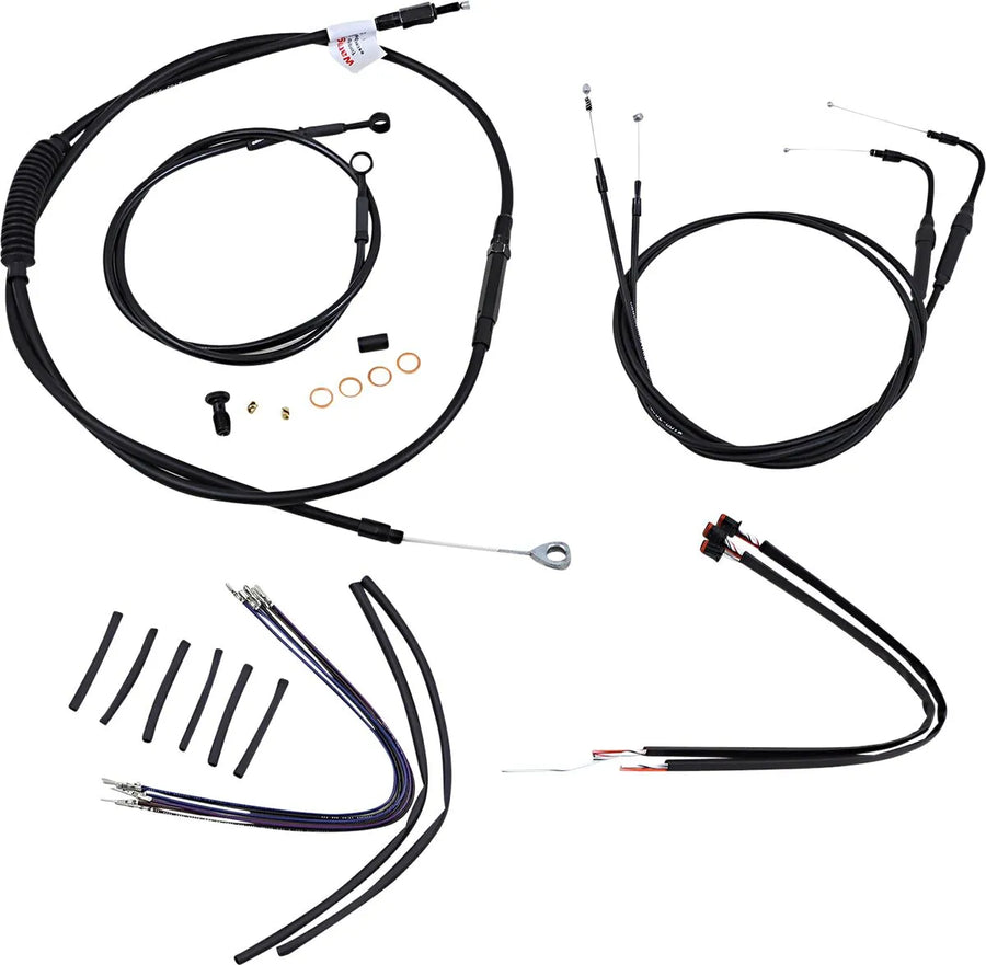 harley davidson fxsb [BURLY BRAND] - Complete Black Vinyl Handlebar Cable/Line Kit for Ape Hangers