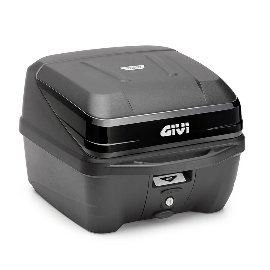 B32 Monolock Topcase, schwarz, mit Platte – mit glänzendem schwarzen Einsatz, 32 Liter