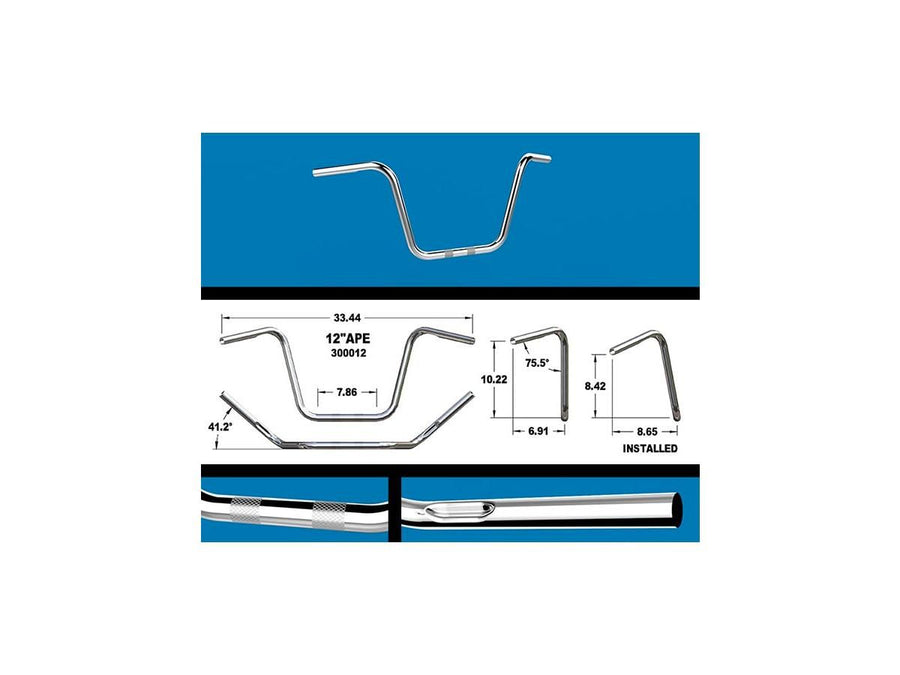 Harley Davidson Sportster [1982-2020] – 12 Ape Hanger Lenker mit Dellen, verchromt