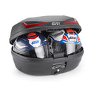 E455 Simply IV Monolock Topcase, mit Platte – 45 L., schwarz, mit roten Reflektoren