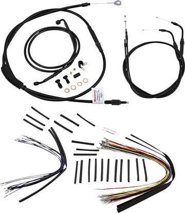 Harley Davidson Flstc [BURLY BRAND] - Kit complet de câbles/lignes de guidon en vinyle noir pour Ape Hanger - 0
