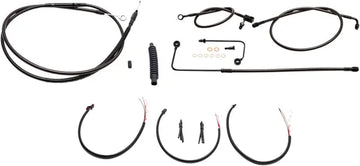 Harley Davidson FLS [LA CHOPPERS] – Komplettes Midnight geflochtenes Lenkerzug-/Bremsleitungs-Kit