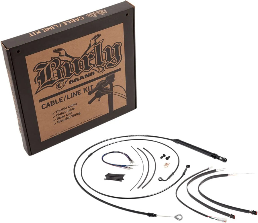 harley-davidson street bob [BURLY BRAND] - Complete Black Vinyl Handlebar Cable/Line Kit for Ape Hangers
